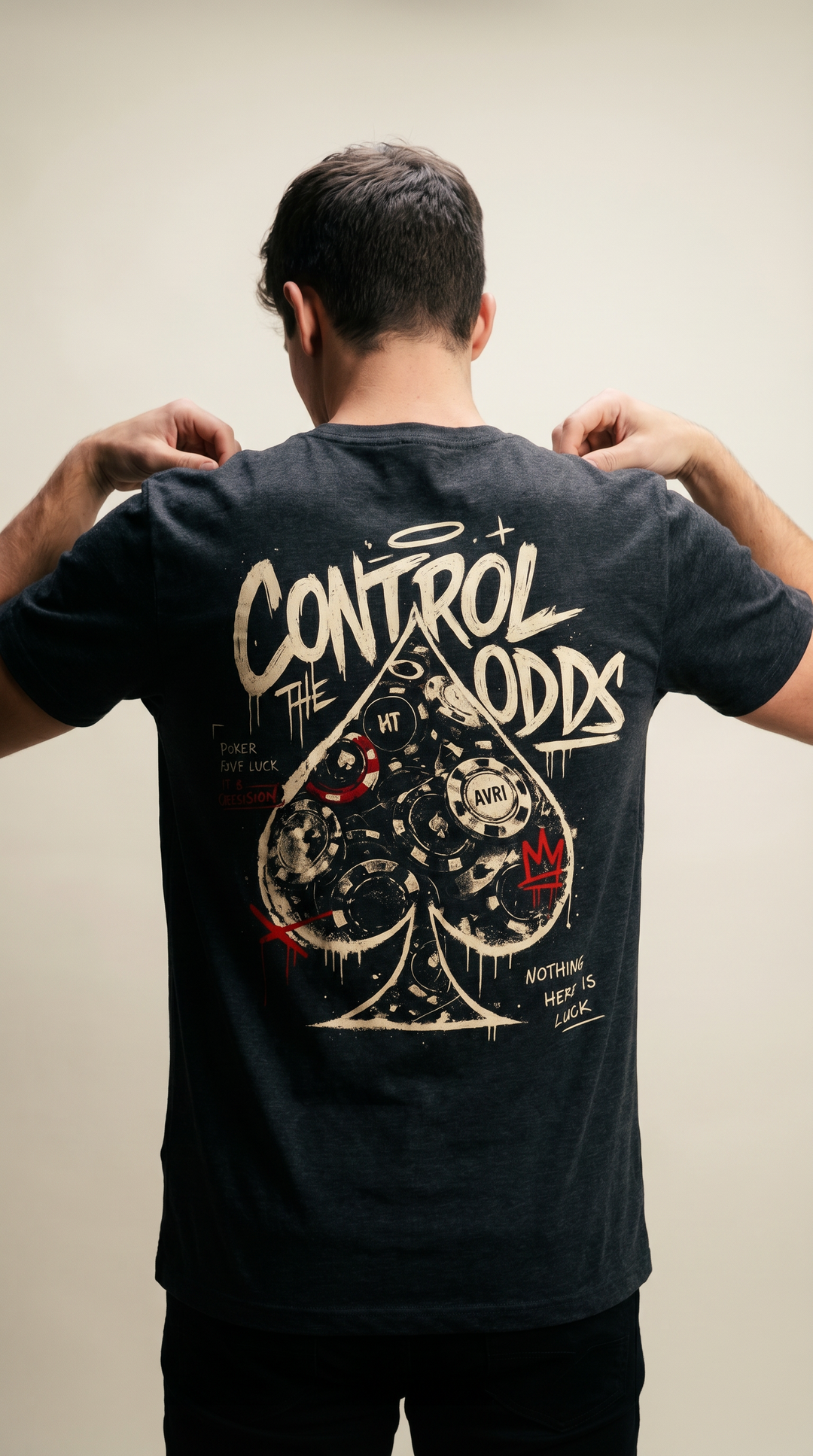 Control The Odds cotton spade graphic shirt by Tilted Spades (photo 1)