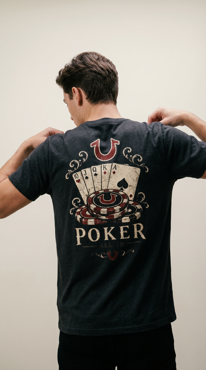No Luck garment-dyed poker graphic shirt product photo, Tilted Spades