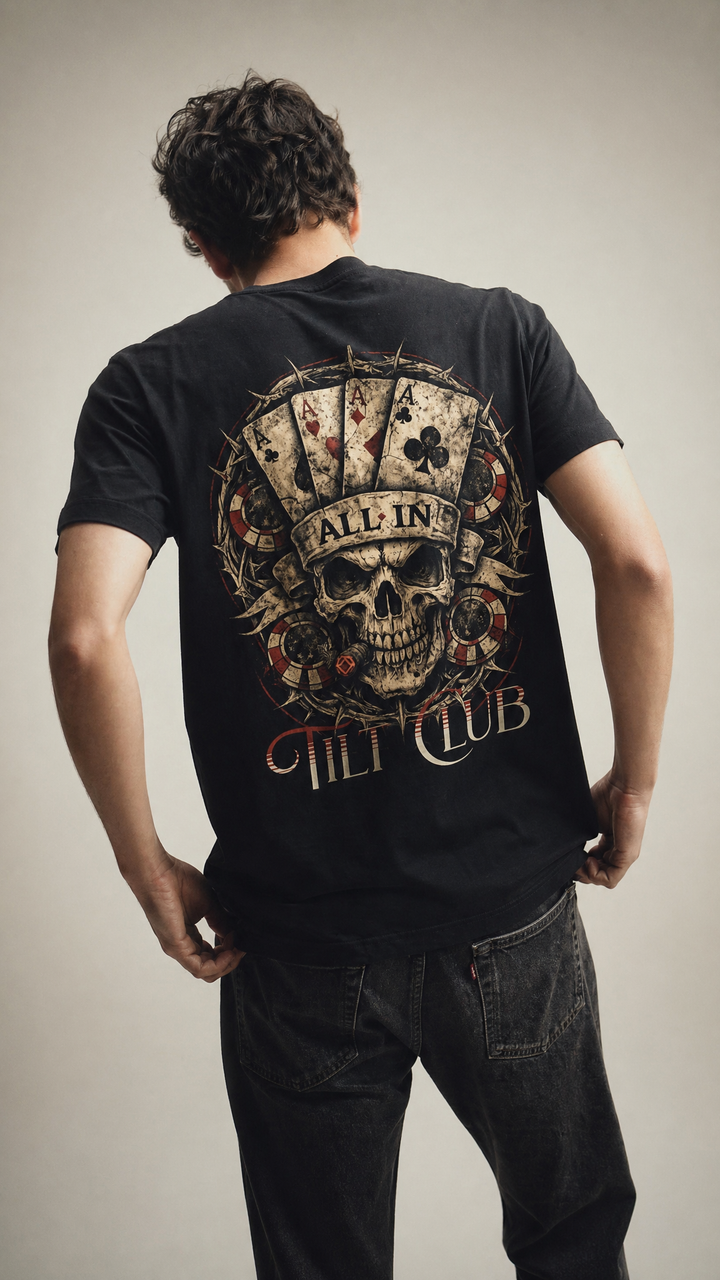 Aces &amp; Ashes cotton poker graphic shirt product photo, Tilted Spades