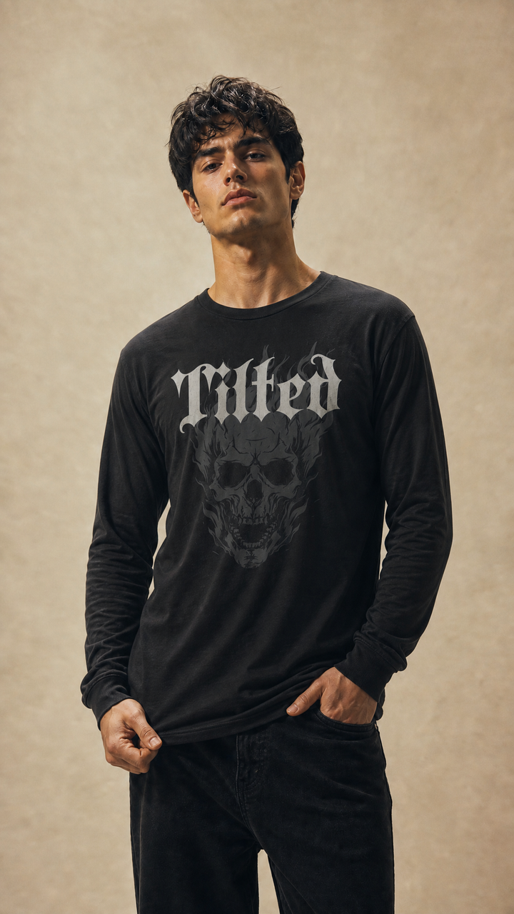 Tilted Long Sleeve skull graphic tee by Tilted Spades (photo 1)
