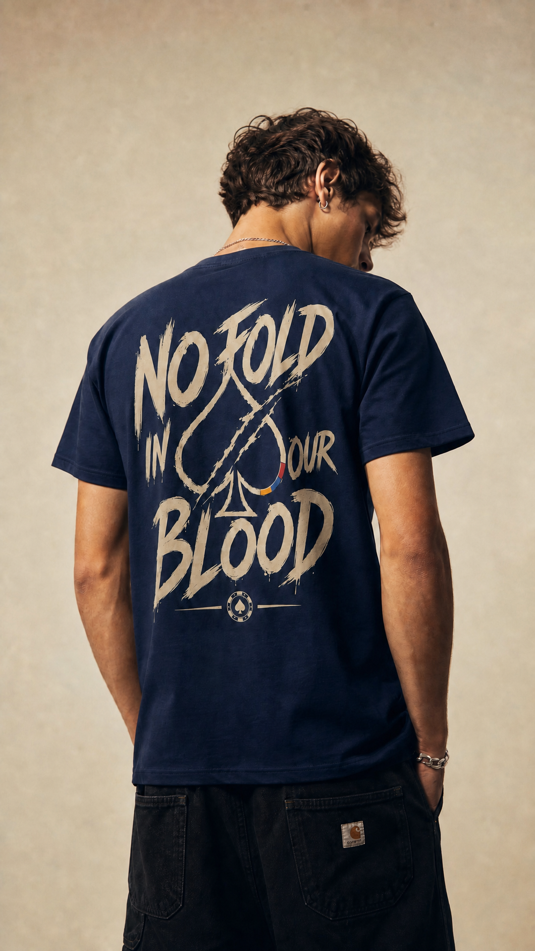 No Fold in Our Blood poker streetwear tee product photo, Tilted Spades