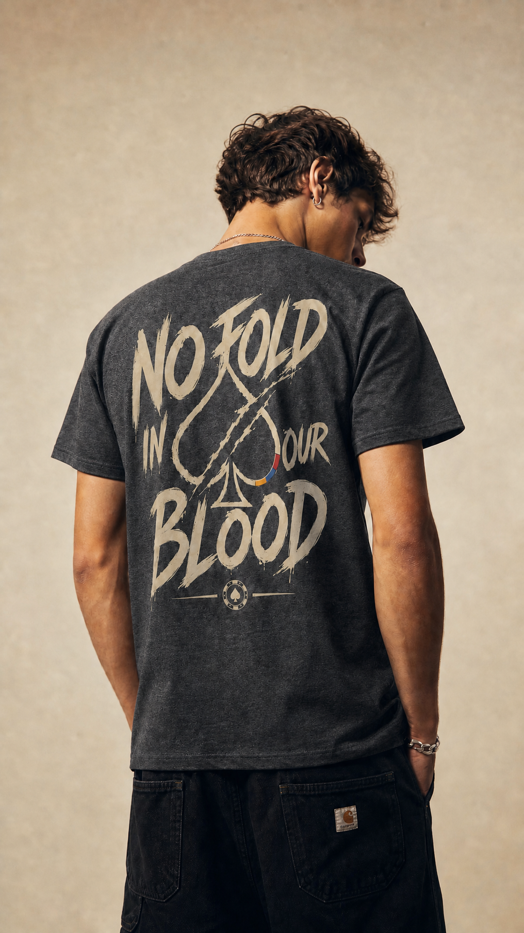 No Fold in Our Blood poker streetwear tee product photo, Tilted Spades