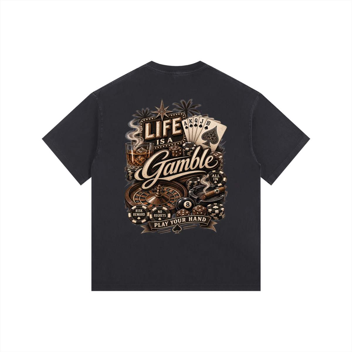 Life is a Gamble - Vintage Washed Oversized Cotton T-Shirt