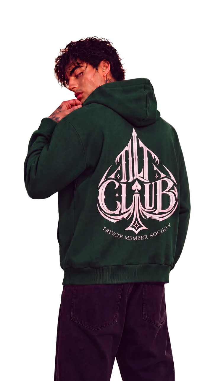 Spyre Full Zip Hoodie in rich forest green, Tilted Spades