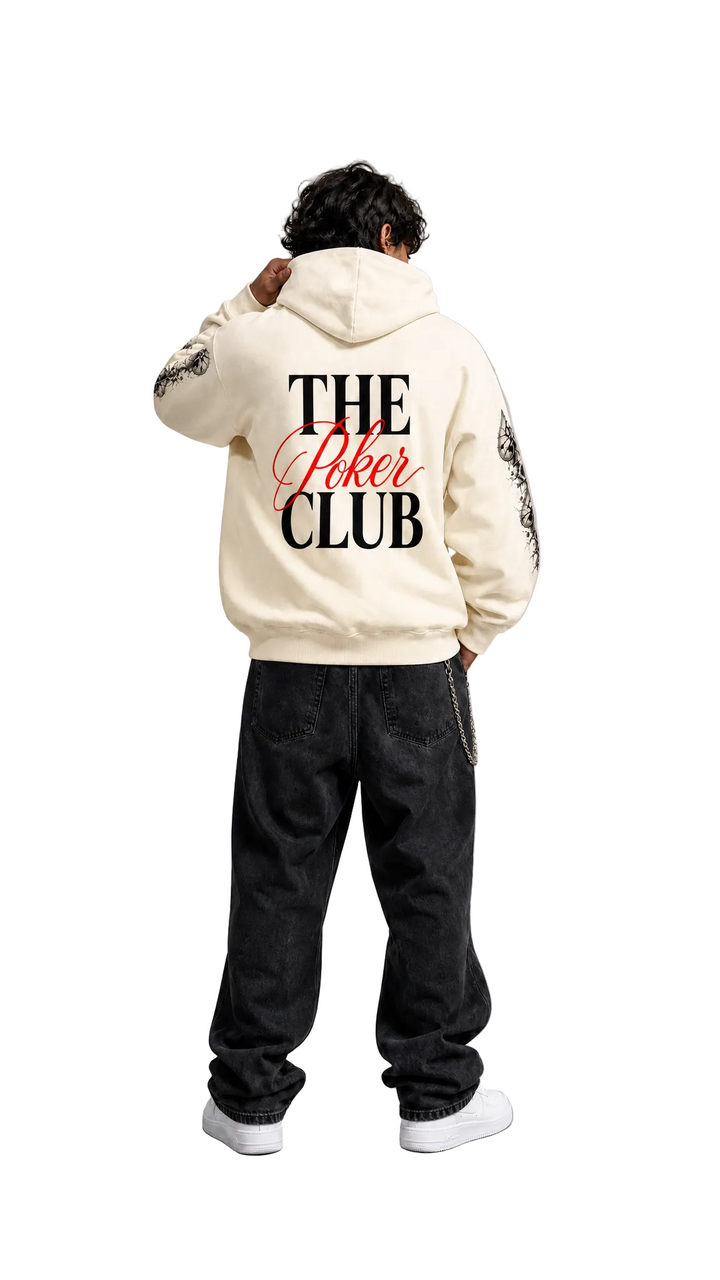 The Club Hoodie II in warm cream ivory, Tilted Spades