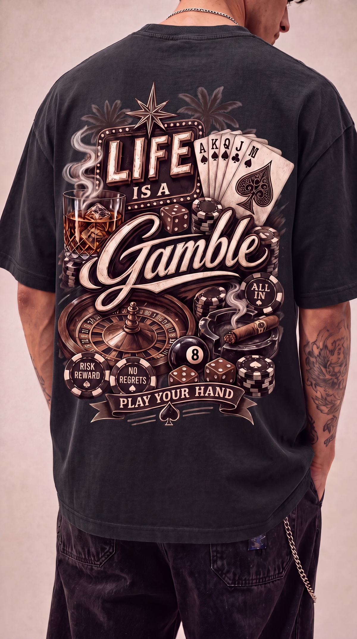 Life is a Gamble - Vintage Washed Oversized Cotton T-Shirt