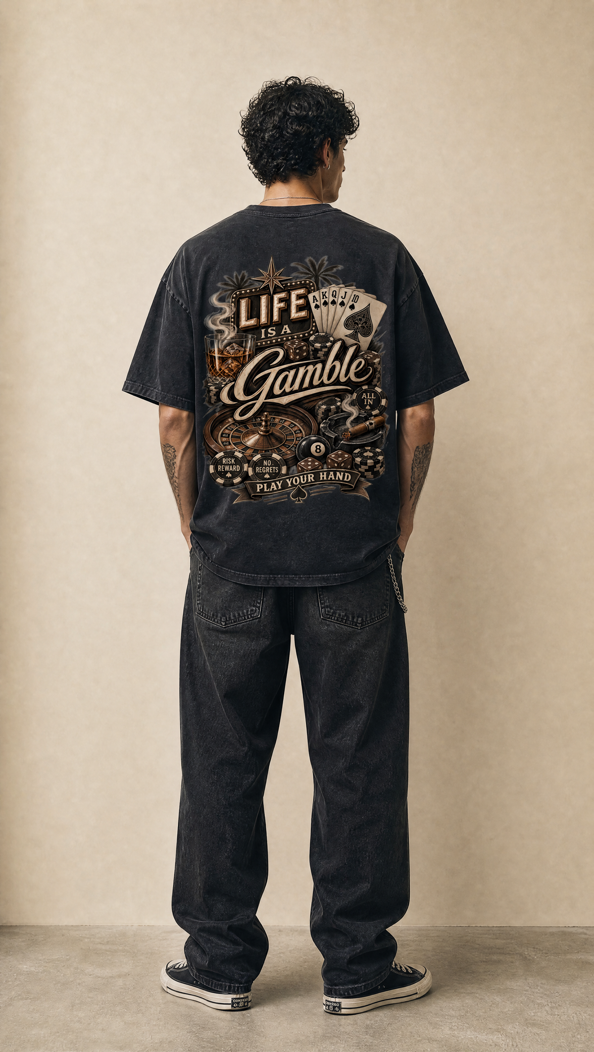 Life is a Gamble - Vintage Washed Oversized Cotton T-Shirt