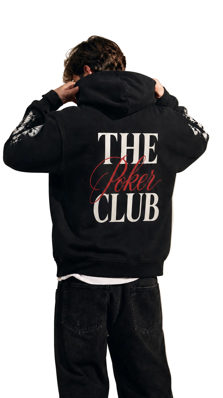 Closer crop of the back graphic on The Club Cracked Spade Hoodie, Tilted Spades