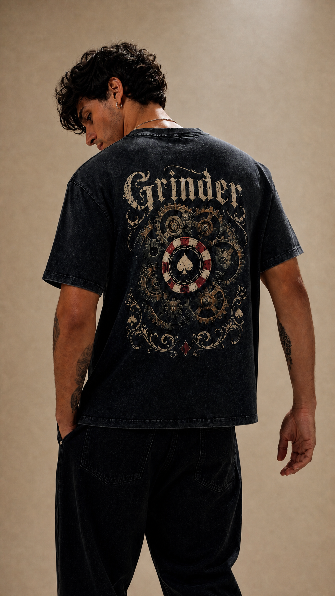 The Grinder poker graphic tee product photo, Tilted Spades