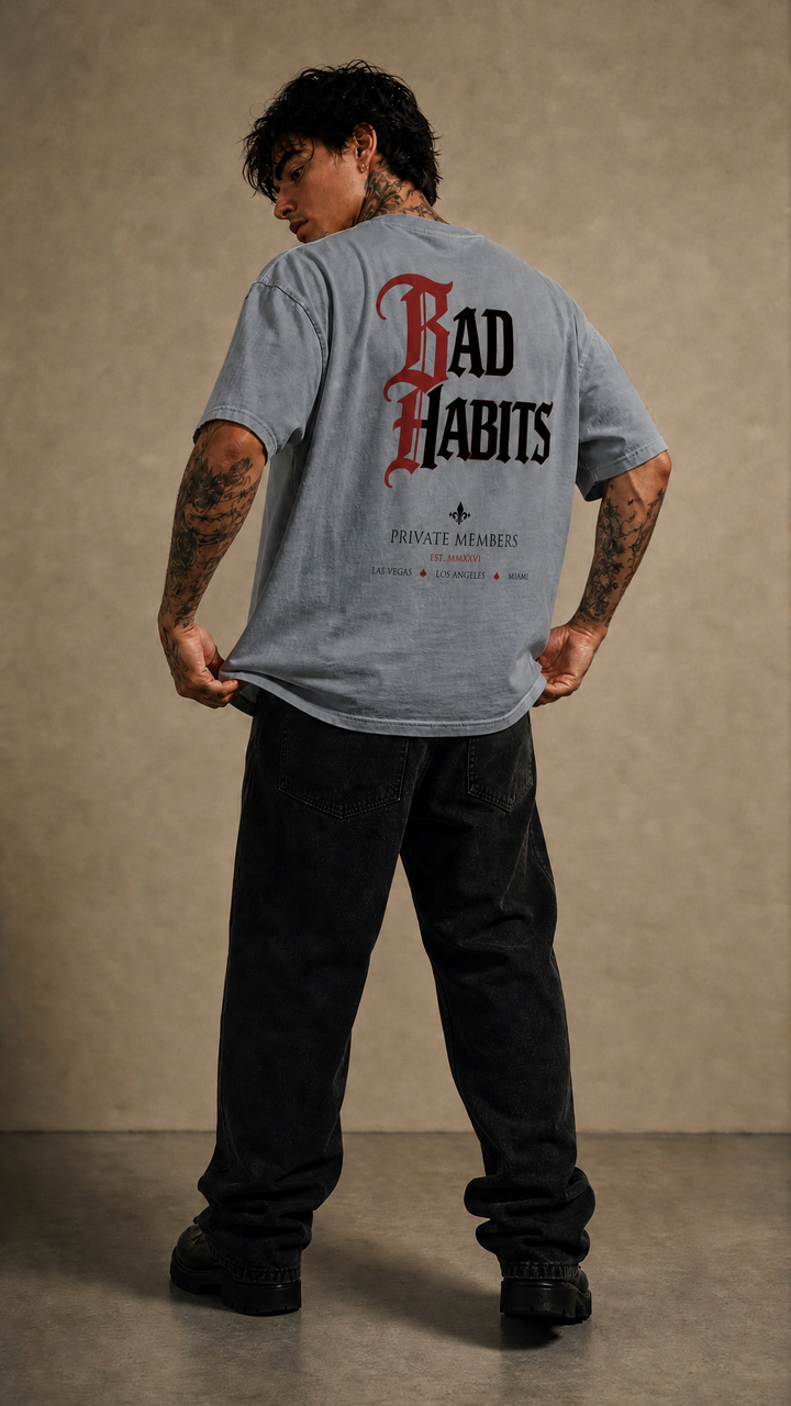 Bad Habits enzyme washed tee product photo, Tilted Spades