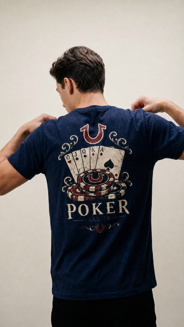 No Luck garment-dyed poker graphic shirt product photo, Tilted Spades