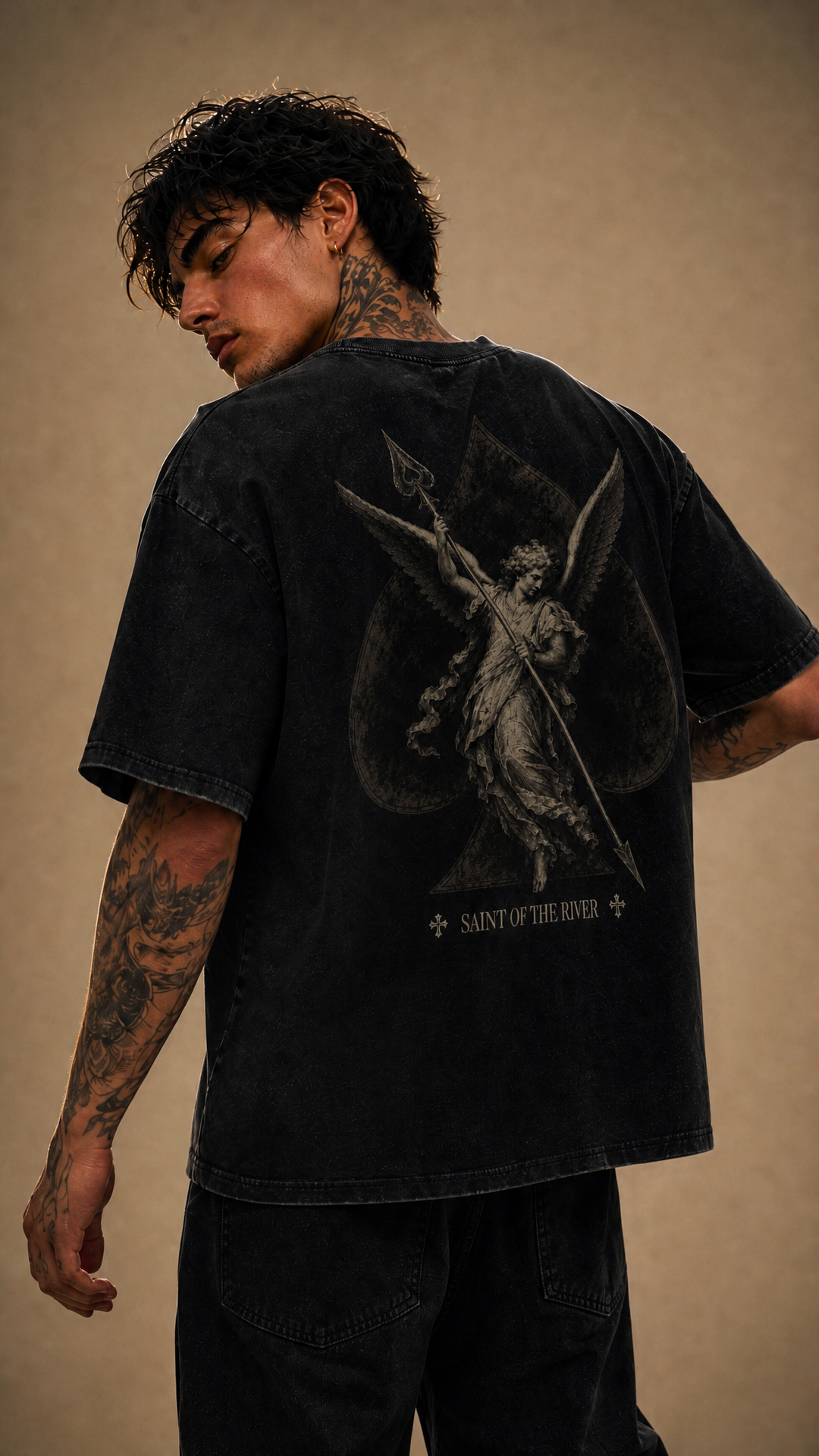 River Saint snow washed oversized tee product photo, Tilted Spades