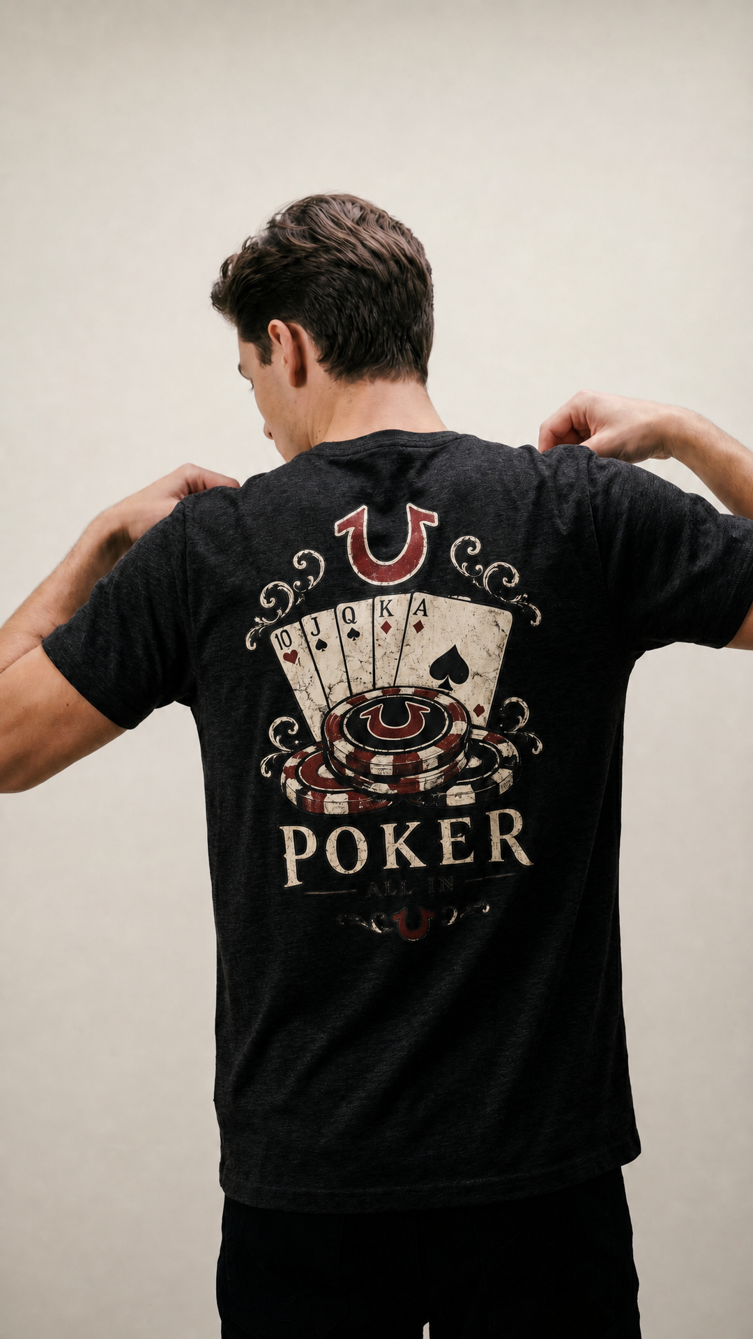 No Luck garment-dyed poker graphic shirt product photo, Tilted Spades