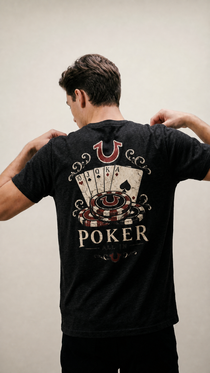 No Luck garment-dyed poker graphic shirt product photo, Tilted Spades
