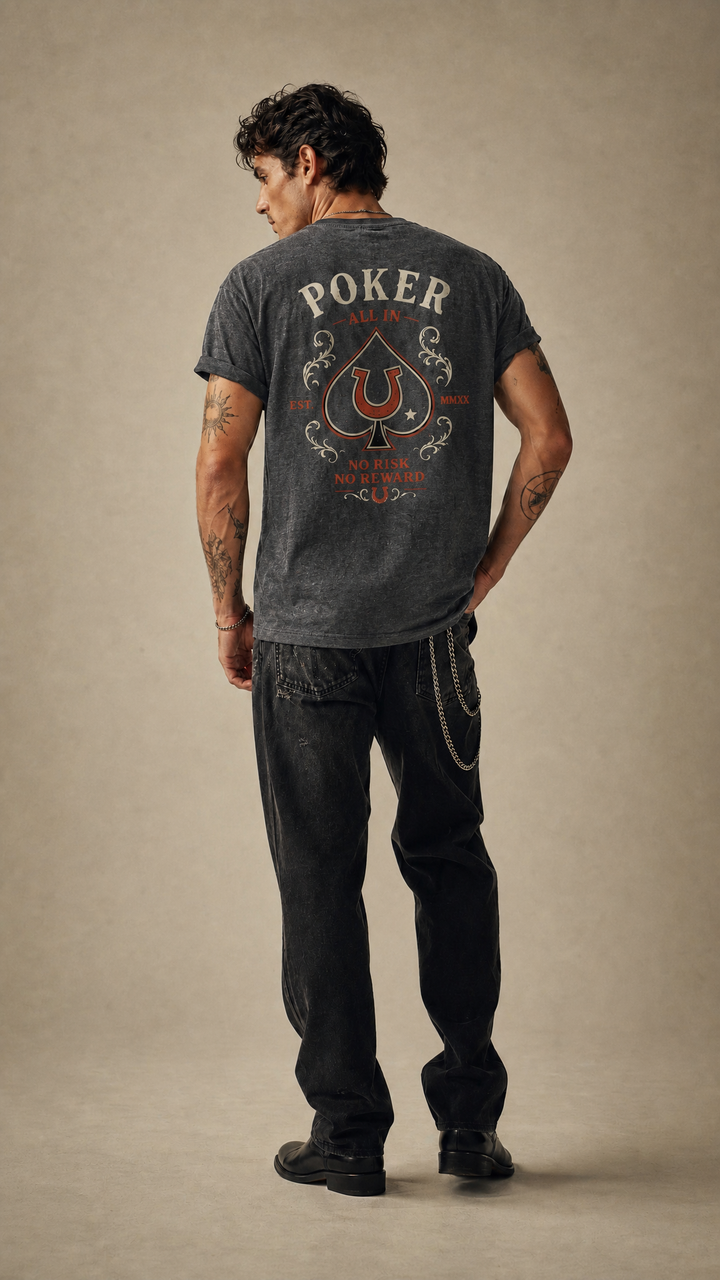 High Stakes garment-dyed spade poker shirt product photo, Tilted Spades