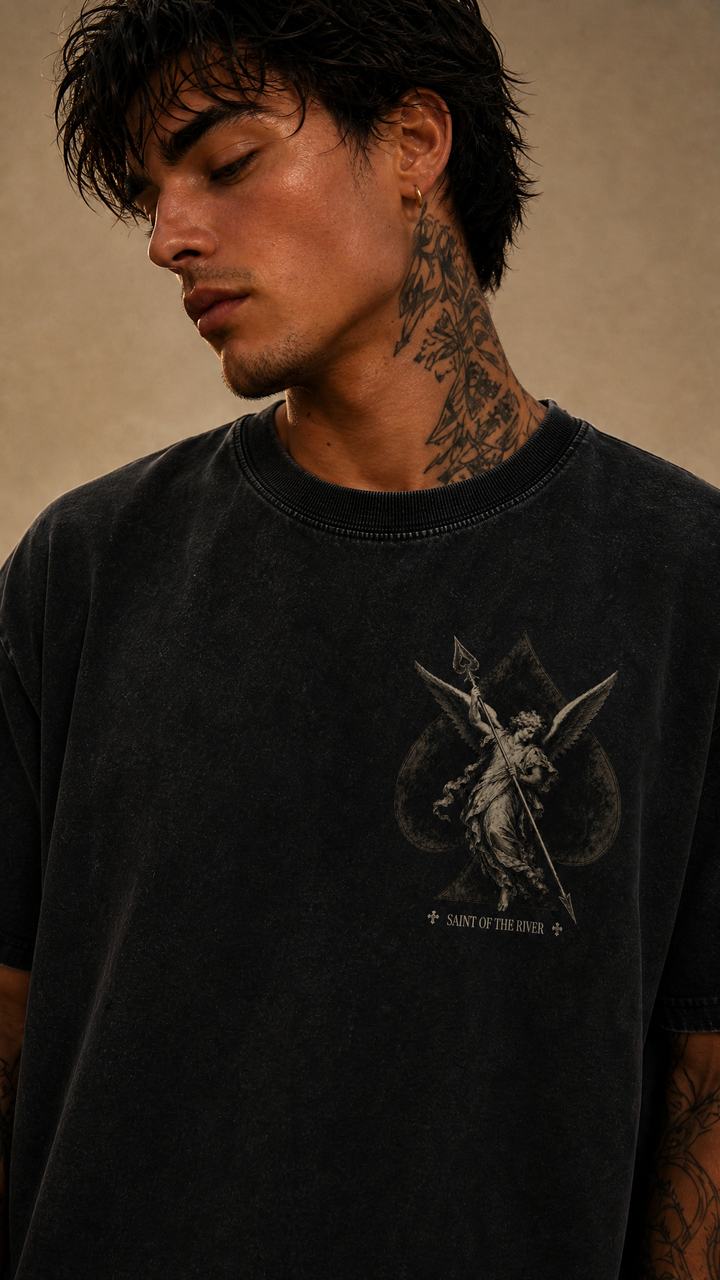 River Saint snow washed oversized tee product photo, Tilted Spades