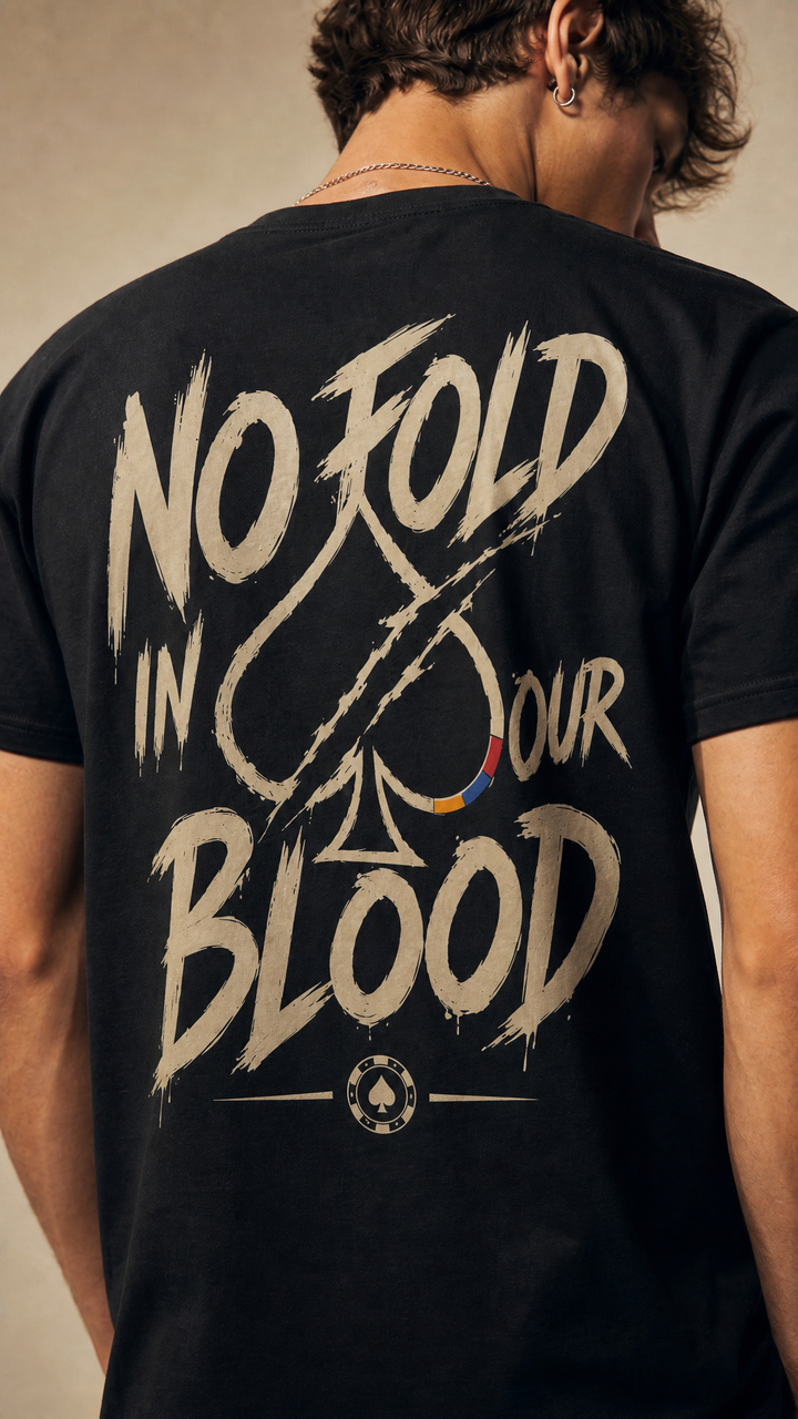 No Fold in Our Blood poker streetwear tee product photo, Tilted Spades