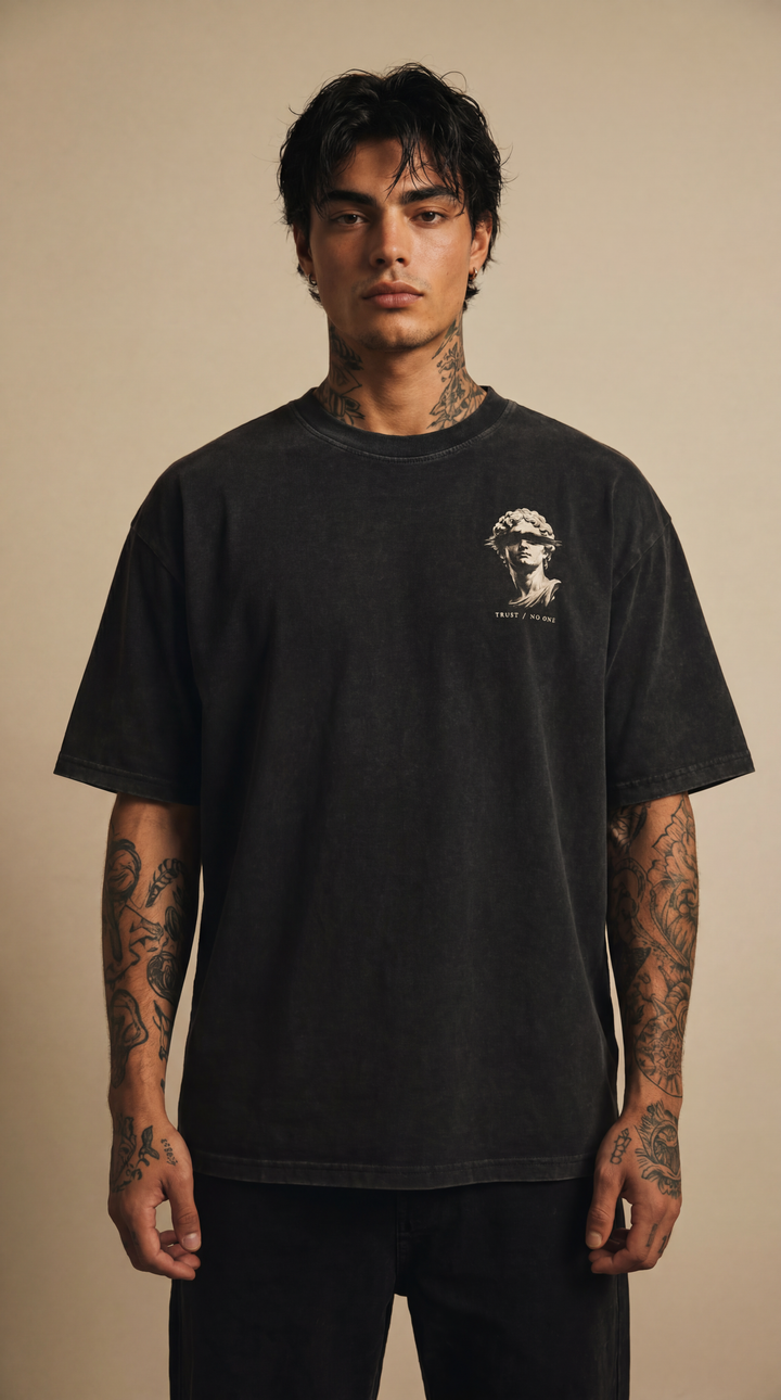 No Tells enzyme washed tee product photo, Tilted Spades