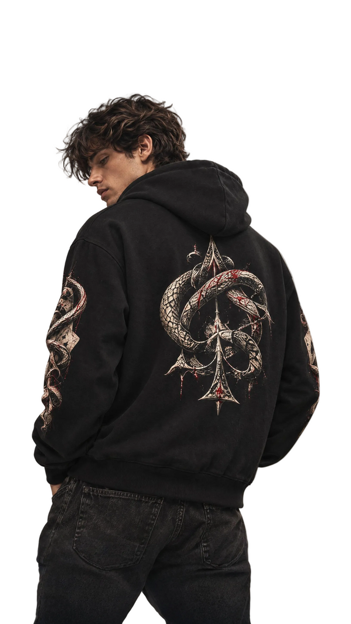 Royal Venom Hoodie with serpent-wrapped spade graphic, Tilted Spades