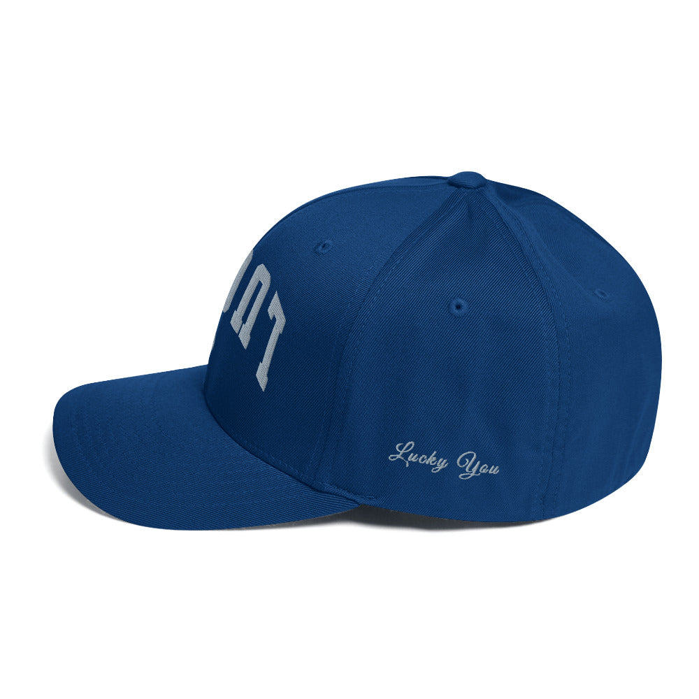 Closed-back structured cap mockup, front view, Tilted Spades