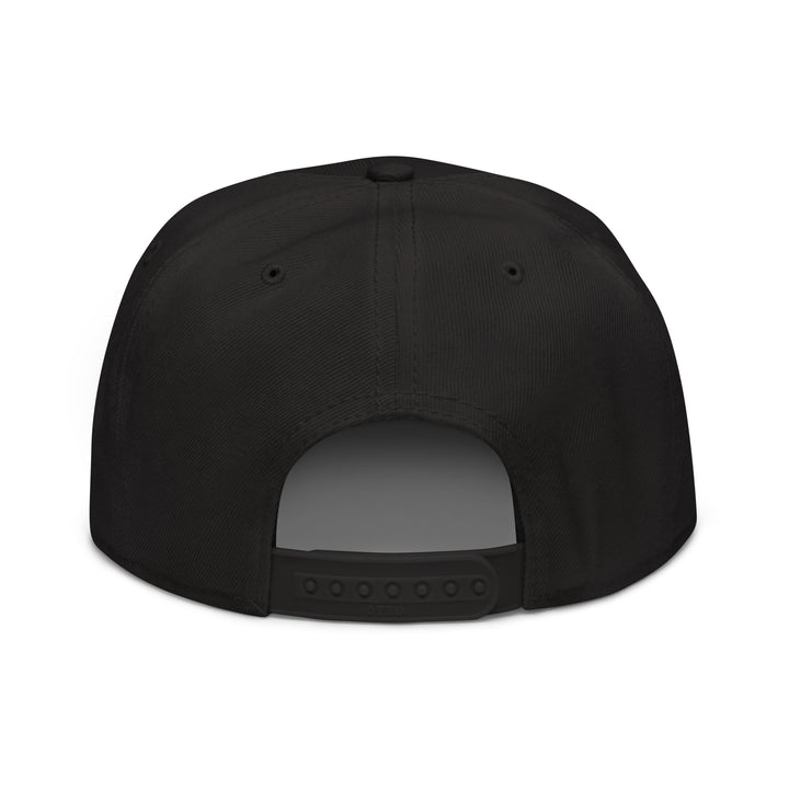 Black snapback cap mockup, back view, Tilted Spades