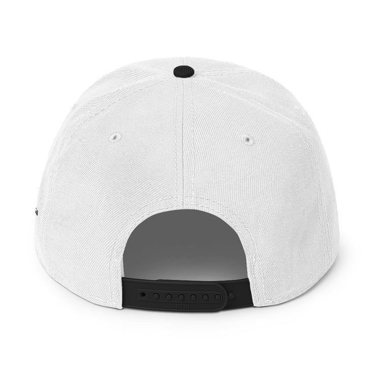 Black and white snapback cap mockup, back view, Tilted Spades