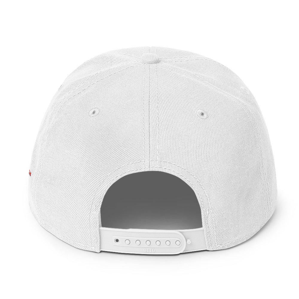 White snapback cap mockup, back view, Tilted Spades
